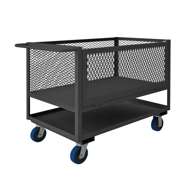 4 Sided Mesh Box Truck w/ 6" Polyurethane Casters, 2 Shelves w/ Gate