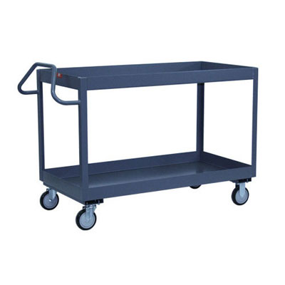 3" Deep Lipped Service Cart w/ 2 Shelves & Ergonomic Handle, 24" Wide