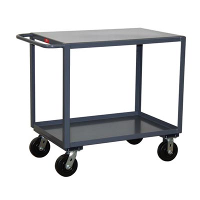 2 Shelf Steel Reinforced Service Cart w/ Standard Handle, 24" Wide, 2,400 lb. Capacity