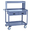 Two Shelf Service Cart w/ 2 Drawers & Riser, 24'W