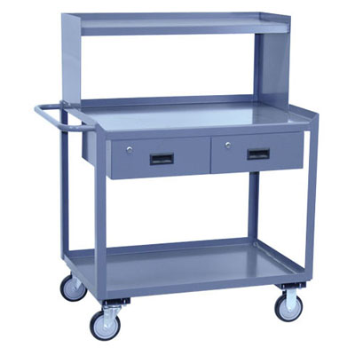 Two Shelf Service Cart w/ 2 Drawers & Riser, 24"W