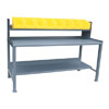Heavy Duty Fixed Workbench with Sloped 1/2 Shelf & Plastic Bins, 36' Deep