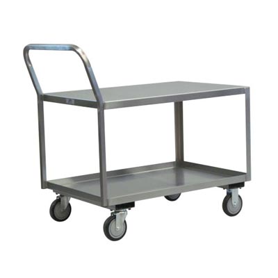 Stainless Steel Low Profile Cart w/ Raised Offset Handle, Steel Rigs & 5" Urethane Casters, 24" Wide