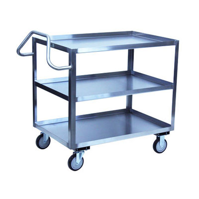 Stainless Steel 3 Shelf Cart w/ Ergonomic Handle & Steel Rigs, 24" Wide