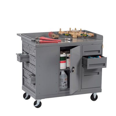Mobile Workbench w/ Cabinet, 3 Drawers & 20 Bins