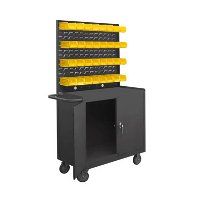 Mobile Workstation with Lockable Storage Compartment, Louvered Panel & 32 Hook-On Bins - 36"W