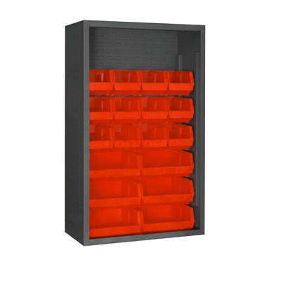 Heavy Duty 36"W, 12 Gauge Enclosed Shelving with 18 Hook-On-Bins