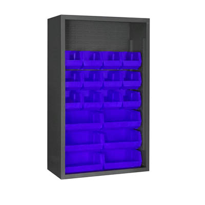 Heavy Duty 36"W, 12 Gauge Enclosed Shelving with 18 Hook-On-Bins