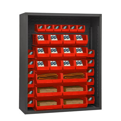 Heavy Duty 48"W, 12 Gauge Enclosed Shelving with 42 Hook-On-Bins