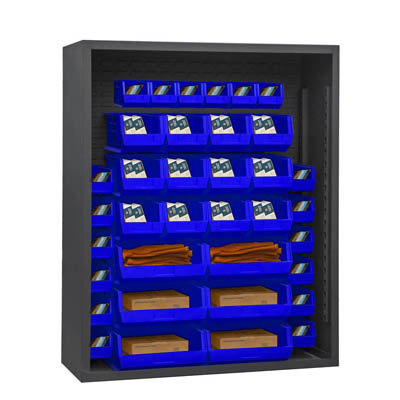 Heavy Duty 48"W, 12 Gauge Enclosed Shelving with 42 Hook-On-Bins