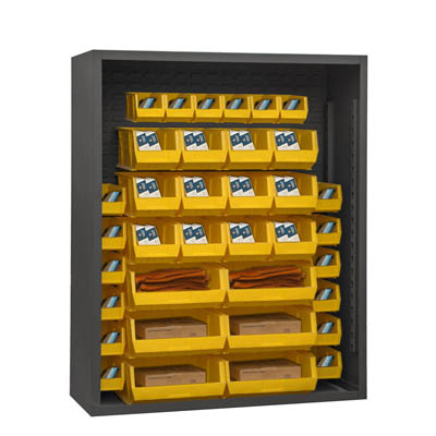 Heavy Duty 48"W, 12 Gauge Enclosed Shelving with 42 Hook-On-Bins