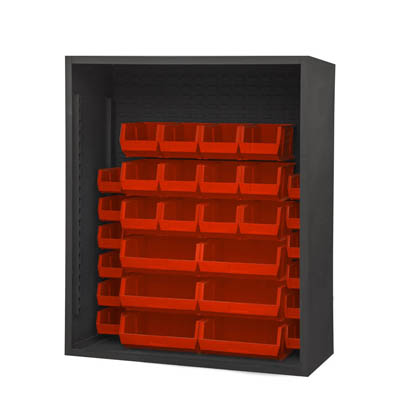 Heavy Duty 48"W, 12 Gauge Enclosed Shelving with 30 Hook-On-Bins