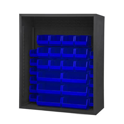 Heavy Duty 48"W, 12 Gauge Enclosed Shelving with 30 Hook-On-Bins