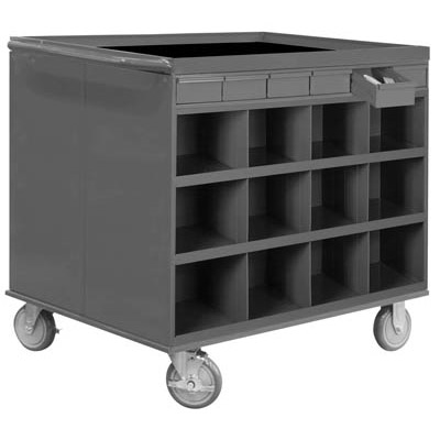 2 Sided Cart with 12 Bins, 12 Drawers & Lockable Cabinet