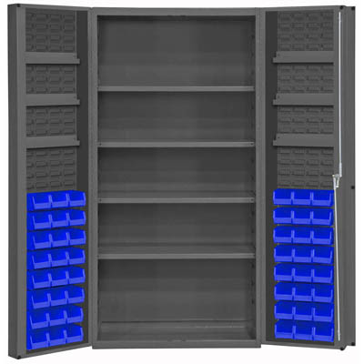36" Wide Cabinet with 48 Bins, 4 Shelves & 6 Door Shelves, 4" Deep Box Door Style