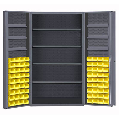 48" Wide Cabinet with 72 Bins, 4 Shelves & 6 Door Shelves, 4" Deep Box Door Style