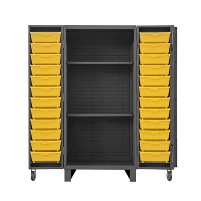 Extra Heavy Duty 12-Gauge 4" Deep Box Door Style Tilt-Bin Cabinet with Shelves and 36 Hook-On-Bins