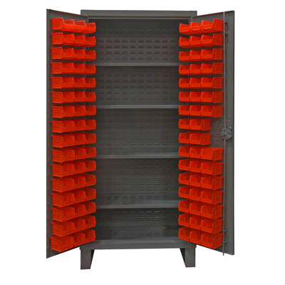Extra Heavy Duty, 12-Gauge Cabinet with 96 Bins & 4 Shelves