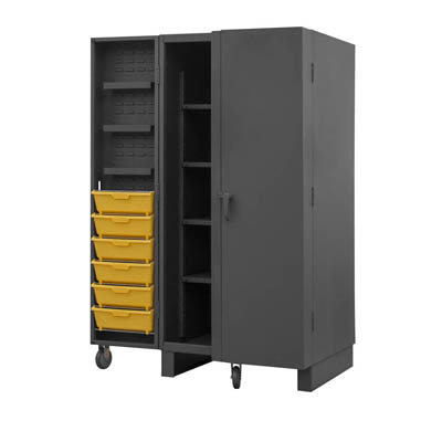 Extra Heavy Duty 12-Gauge 4" Deep Box Door Style Tilt-Bin Cabinet with Shelves and 12 Hook-On-Bins