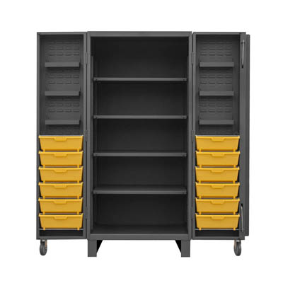Extra Heavy Duty 12-Gauge 4" Deep Box Door Style Tilt-Bin Cabinet with Shelves and 12 Hook-On-Bins