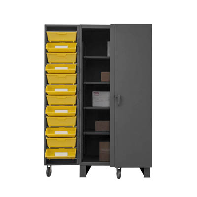 Extra Heavy Duty 12-Gauge 4" Deep Box Door Style Tilt-Bin Cabinet with Shelves and 24 Hook-On-Bins