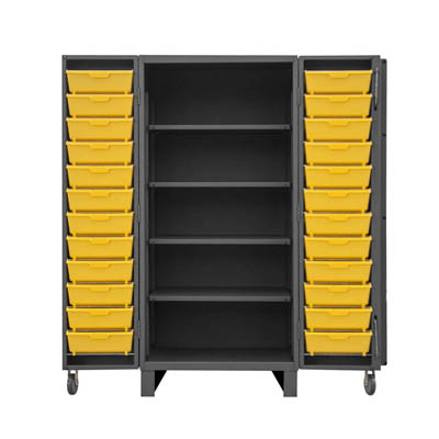 Extra Heavy Duty 12-Gauge 4" Deep Box Door Style Tilt-Bin Cabinet with Shelves and 24 Hook-On-Bins