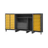 Extra Heavy Duty 12-Gauge 4' Deep Box Door Style Tilt-Bin Cabinet 60'W with 2 Shelves, 4 Drawers, and 78 Hook-On-Bins