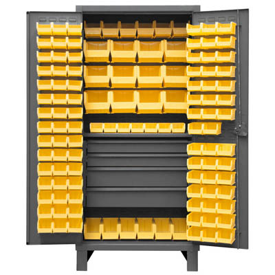 Extra Heavy Duty 12-Gauge Cabinet with 120 Hook-On-Bins, 1 Shelf and Drawers 