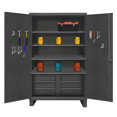Pull out Shelf Cabinet w/ 6 Drawers & Pegboard Doors