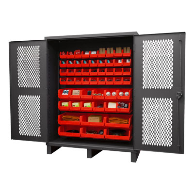 12 Gauge Cabinet with Ventilated Doors & 54 Hook-On Bins