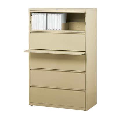 HL8000 Series 5 Drawer Lateral File Cabinet w/Posting Shelf and Roll-Out Binder Storage, 36" Wide