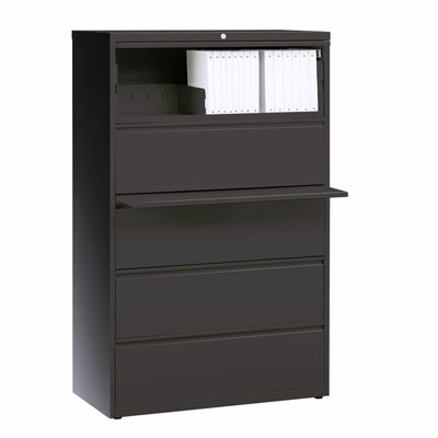 HL8000 Series 5 Drawer Lateral File Cabinet w/Posting Shelf and Roll-Out Binder Storage, 36" Wide