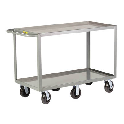 Heavy Duty 2-Shelf Truck, 24" Shelf Clearance, w/ 6 Wheels & 1.5" Retaining Lips