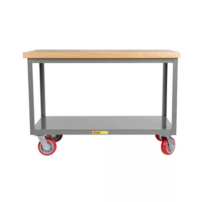 Heavy-Duty Butcher Block Top Mobile Table, 2 Rigid and 2 Swivel Casters with Floor Lock (3,000 lbs. Capacity)