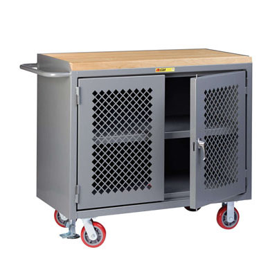 48" Wide Mobile Bench Cabinet w/ Full Center Shelf & Clearview Doors