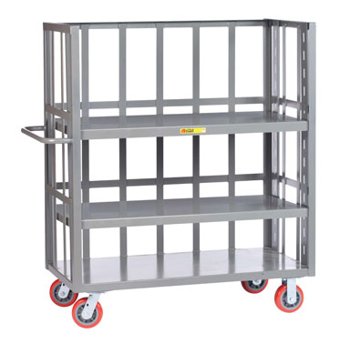 Adjustable 3-Sided Shelf Truck w/ 2 Shelves & Slat Sides