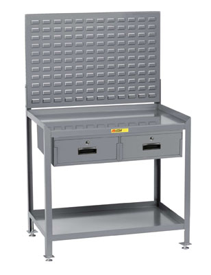 Stationary Steel Workstation, 2 Drawers, Pegboard or Louvered Panel