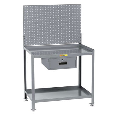 Stationary Steel Workstation, 1 Drawer, Pegboard or Louvered Panel