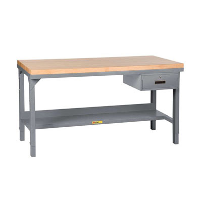 Welded Steel Workbench w/ Butcher Block Top & Drawer- Adjustable Height