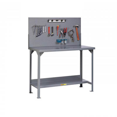Welded Steel Workbench w/ Lower Shelf & Pegboard- Adjustable Height, 24" Deep