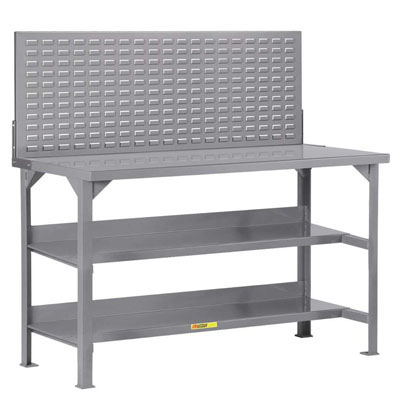 Welded Workbench w/ Double Lower Shelf Storage & Louvered Panel