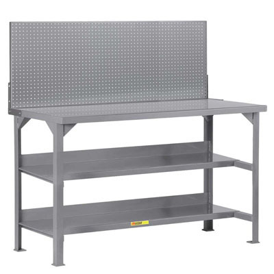 Welded Workbench w/ Double Lower Shelf Storage & Pegboard Panel