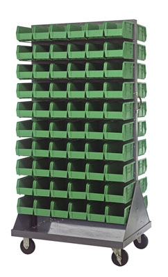 Mobile Double Sided Louvered Rack w/ (120) 10-7/8"L Bins, 36" Long