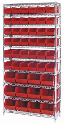 Giant Open Hopper Wire Shelving System w/ (48) Multi Size Bins, 14" Wide