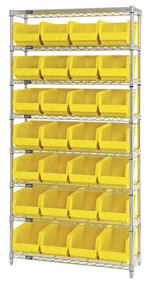Giant Open Hopper Wire Shelving System w/ (28) 14-3/4"L Bins, 14" Wide