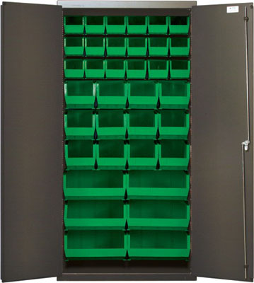 All Welded Bin Cabinet w/ (36) Multi Size Bins and Flush Doors, 36" Wide