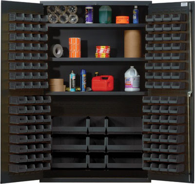 All Welded Bin Cabinet w/ 3 Adjustable Shelves and 137 Multi Size Bins, 48" Wide