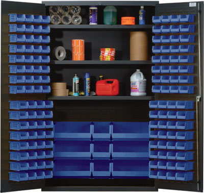 All Welded Bin Cabinet w/ 3 Adjustable Shelves and 137 Multi Size Bins, 48" Wide