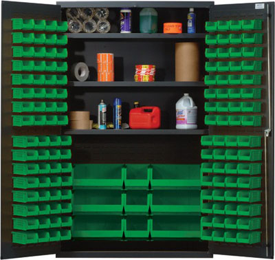 All Welded Bin Cabinet w/ 3 Adjustable Shelves and 137 Multi Size Bins, 48" Wide