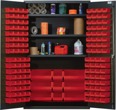 All Welded Bin Cabinet w/ 3 Adjustable Shelves and 137 Multi Size Bins, 48" Wide